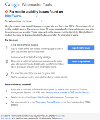 Google Fix mobile usability issues letter