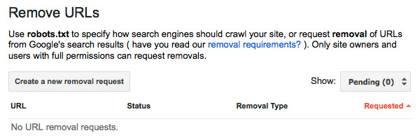 Google Webmaster Tools URL Removal request